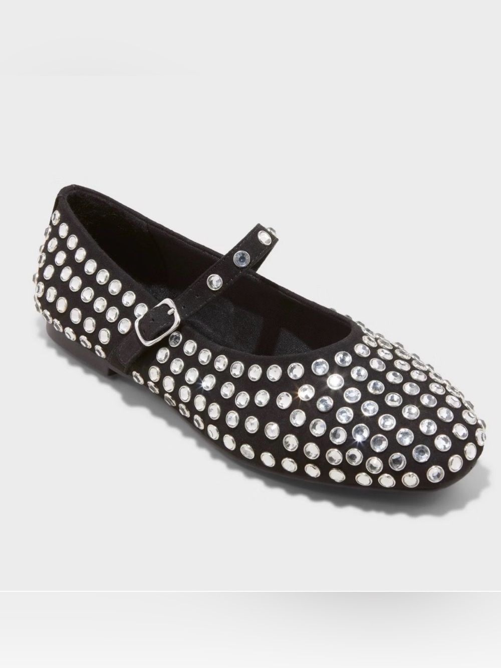 a new day Black Studded Ballet Mary Jane Flats with Silver Crystals